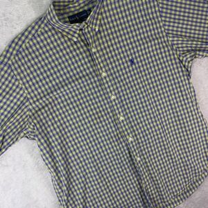 Ralph Lauren Men's Shirt‎ XL Yellow Blue Plaid Short Sleeve Blake Cotton Preppy